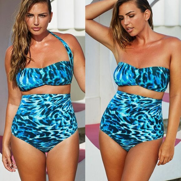 NWT Sea Caves 2 PIECE Swimsuit Plus Size 18 BIKINI Top & Bottom CONVERTIBLE High - Picture 1 of 6